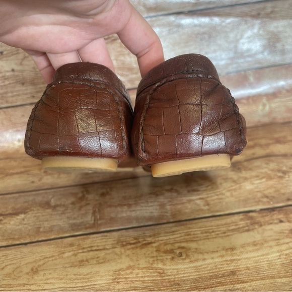 JOHNSTON AND MURPHY Brown Leather Maggie Bit Croc Embossed Driving Loafers 9M - Picture 3 of 9